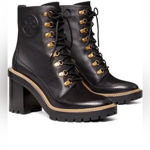 Tory Burch Miller Mixed Materials Lug Sole Boots New in Box
